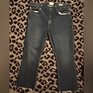 Frame Le Crop Mini Boot Denim Women's Dark Blue Distressed Jeans Frayed Hem